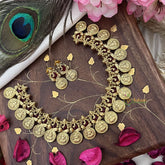 Vriksham Gold Look Alike Ganesha With Lakshmi Coin Short Neckpiece-Red-G18123