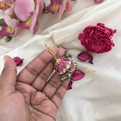 Vriksham Regal Meenakari Dome Jadau Jhumkas-Red White-Green Bead-J3613