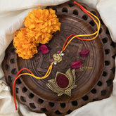 Vriksham RakshaBandhan Kundan Jadau Lakshmi Pendant Rakhi-Red White-G18971