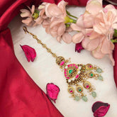 Vriksham Traditional Paisley Kundan Jadau Maang Tikka-Red Green & White-Green Beed-J4230