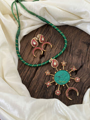 Statement Dual Tone Jadau Kundan Dokri Rope Neckpiece -Green-J1869