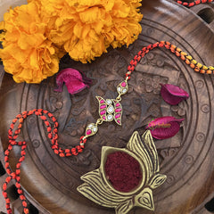 Vriksham Rakshabandhan Kundan Jadau Trio Pendant Rakhi-Red White-G18958