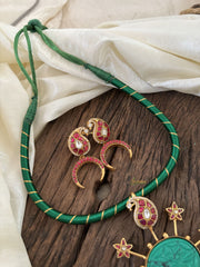 Statement Dual Tone Jadau Kundan Dokri Rope Neckpiece -Green-J1869