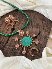 Statement Dual Tone Jadau Kundan Dokri Rope Neckpiece -Green-J1869