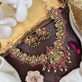 Vriksham Gold Look Alike Lakshmi Jadau Addigai-Red-Gold Bead-G17828