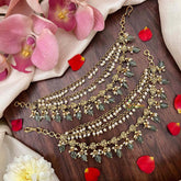 Vriksham Classic Temple Leaf Style Gold-Finish 3 Layer With Pearls & Green Bead Maatil-G21405