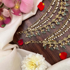 Vriksham Classic Temple Leaf Style Gold-Finish 3 Layer With Pearls & Green Bead Maatil-G21405