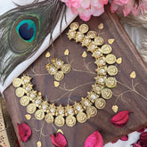 Vriksham Gold Look Alike Ganesha With Lakshmi Coin Short Neckpiece-White-G18126