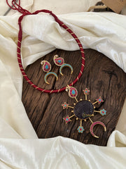 Statement Dual Tone Jadau Kundan Dokri Rope Neckpiece -Red-J1868