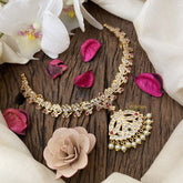 Vriksham Gold Look Alike AD Stone Unique Short Neckpiece-Pearl-G17169