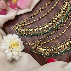 Vriksham Bahubali Style Gold-Finish 3 Layer With Pearls & Green Bead Maatil-G21406