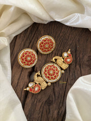 Gold Look Alike Jadau Kundan High Neck Choker -White Red-J1834