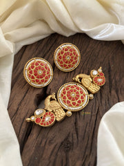 Gold Look Alike Jadau Kundan High Neck Choker -White Red-J1834