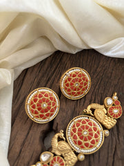 Gold Look Alike Jadau Kundan High Neck Choker -White Red-J1834