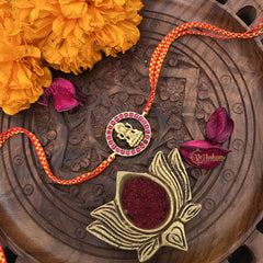 Vriksham Rakshabandhan Kundan Jadau Round Lakshmi Pendant Rakhi-Red -G18950