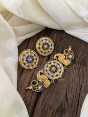 Gold Look Alike Jadau Kundan High Neck Choker- Blue-J1835