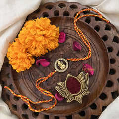 Vriksham Rakshabandhan Kundan Jadau Round Lakshmi Pendant Rakhi-White-G18955