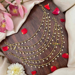 Vriksham Vintage Gold Finish With Petite White Drops 3-Layer Maatil-G21411