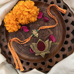 Vriksham Rakshabandhan Kundan Jadau Shree Ganesha Pendant Rakhi-Green Red-G18976