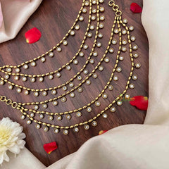 Vriksham Vintage Gold Finish With Petite White Drops 3-Layer Maatil-G21411