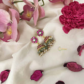 Vriksham Simple Floral Kundan Jadau Jhumkas-Red White-Green Bead & Pearl-J3616