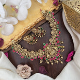 Vriksham Gold Look Alike Lakshmi Jadau Addigai-Red Green-Gold Bead-G17829