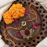 Vriksham Rakshabandhan Kundan Jadau Golden Half Moon With Flower Pendant Rakhi-Green White-G18963