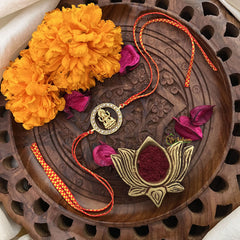 Vriksham Rakshabandhan Kundan Jadau Round Lakshmi Pendant Rakhi-White-G18953