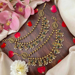 Vriksham Traditional Mango Motif Jhumka Drop Green Bead & Pearls Double Layer Maatil-G21415