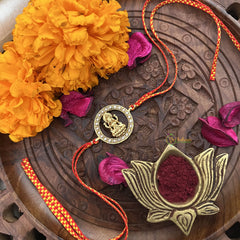 Vriksham Rakshabandhan Kundan Jadau Round Lakshmi Pendant Rakhi-White-G18953