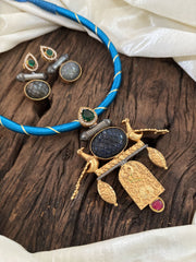 Dokri Rope Dual Tone Jadau Kundan Short Neckpiece -Light Blue -J1865