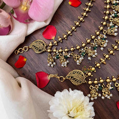 Vriksham Traditional Mango Motif Jhumka Drop Green Bead & Pearls Double Layer Maatil-G21415