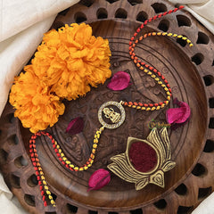 Vriksham Rakshabandhan Kundan Jadau Round Lakshmi Pendant Rakhi-White-G18954