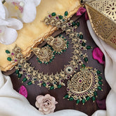 Vriksham Gold Look Alike Elegant Pendant Short Neckpiece-Peacock-Green Bead-G17857