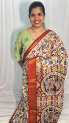 Beige Kalamkari Saree with Kanchi Border-VS4150