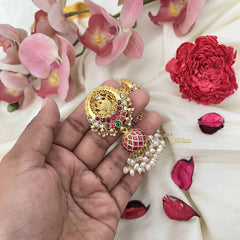 Vriksham Peacock Rajasthani Charm Jadau Jhumkas-Red White & Green-Rice Pearl-J3619