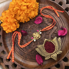 Vriksham RakshaBandhan Kundan Jadau Lakshmi Pendant Rakhi-Red White-G18974