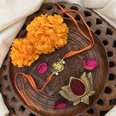 Vriksham RakshaBandhan Kundan Jadau Lakshmi Pendant Rakhi-Green White-G18969