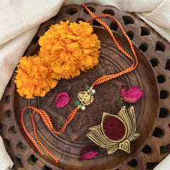 Vriksham RakshaBandhan Kundan Jadau Lakshmi Pendant Rakhi-Green White-G18969