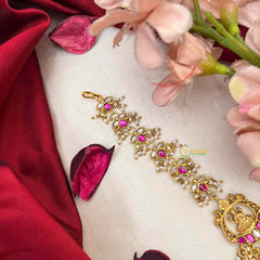 Vriksham Elegant Lakshmi Style With Leaf Chain Kundan Jadau Maang Tikka-Gold Bead-J4255