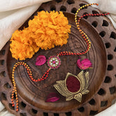 Vriksham Rakshabandhan Kundan Jadau Floral Pendant Rakhi-Red White-G18957