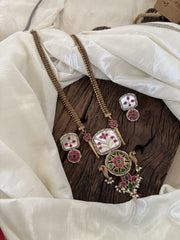 Dual Tone Statement Jadau Kundan Pendant Chain Neckpiece- J1889