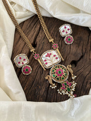 Dual Tone Statement Jadau Kundan Pendant Chain Neckpiece- J1889