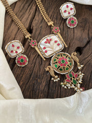 Dual Tone Statement Jadau Kundan Pendant Chain Neckpiece- J1889