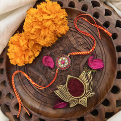 Vriksham Rakshabandhan Kundan Jadau Floral Pendant Rakhi-Red White-G18956