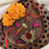 Vriksham Rakshabandhan Kundan Jadau Shree Ganesha Pendant Rakhi-Green Red-G18978