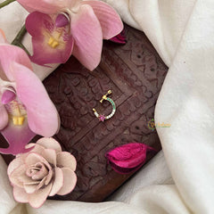 Vriksham Star Half Circle Press Naths/Nose Pin-Red White & Green-G20726