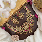 Vriksham Exquisite Lakshmi Jadau Short Neckpiece-Red-G17845