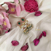 Vriksham Traditional Rajasthani Kundan Jadau Jhumkas-Red White & Green-Green Bead & Pearl-J3622