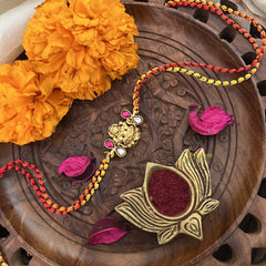 Vriksham RakshaBandhan Kundan Jadau Lakshmi Pendant Rakhi-Red White-G18973